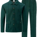 Men's Cardigan 2pcs Set, Button- Work Jacket with Drawstring Pants, Casual. Available in Various Colors. Ideal for Travel, Date, and Festival Occasions.