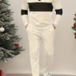 Men's Long-Sleeve Shirt and Trousers Set, Spring/Autumn 2pcs Patchwork Lapel Long-Sleeve T-Shirt + Drawstring Outdoor Casual Sports Pants Set
