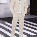 Men's New Waffle Solid Color Cardigan Shirt Long Sleeved Pants Men's Casual Suit
