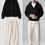 1 Set Men's Zip-Up Sweatshirt + -Lined Long Pants, Cropped Drop-Shoulder Hooded Jacket, Drawstring Cuffed Sweatpants, Solid Color, Warm, Casual Set