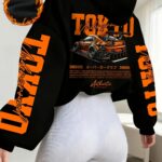 Women's Winter Letter and Car Graphic Print Drawstring Hooded Sweatshirt with Pockets, Casual Loose Fit Multi-functional Style