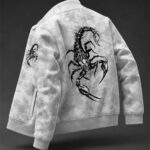 Men'S Stand-Up Collar Zipper Sports Jacket Scorpion Graphic Cool Streetwear Style for Outdoor Casual Wear