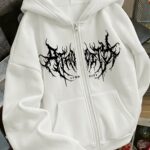 Boys' Gothic Style ATROCITY Graphic Zip-Up Hoodie, Fashionable Streetwear for Casual Daily Wear, Autumn/Winter Long-Sleeve Sweatshirt Jacket