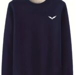 Men'S Heavy Fleece Sweatshirt - Cozy Crew Neck Pullover for Winter, Casual Long Sleeve in with Trendy White Wing Design on The Chest, Extremely Soft & Insulated Interior for Maximum Comfort - Ideal for Everyday Use in Fall & Winter, Autumn Essentials