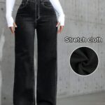 2026 Neue Damen Stretch Wide-Leg Jeans, lockere Straight-Leg Jeans, gewaschene schwarze Denim-Hose mit Taschen, Bauchkontroll-Hose, bequeme Hose, Street-Style Damenbekleidung, lässige Damenhose, geeignet für Arbeit, Reisen und Büro