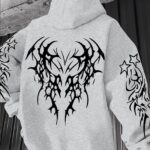 Spike Graphic Hoodie Thorn Heart Star Sleeve Back Print Dark Grunge Trendy Daily Hooded Top for Men