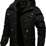Men'S Fleece-Lined Thickened Jacket, Multi-Pocket Design, 100% Casual Outdoor Coat, Stand-Up Collar And Button Closure, Suitable for Autumn And Winter