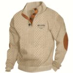 Gift Box, Men'S Autumn Winter Stand Collar Jacquard Knit Upgrade Style, Heavyweight Mature Retro Small High Neck Pullover Sweatshirt, Random Texture Color-Block Neck Jacquard Patchwork Design Sweater