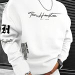 [Printed Design - Not Textured], Men'S Off-Shoulder Style, Men'S Street Style Easy Letter Pattern Round Neck Sweatshirt, Suitable for Casual Daily Wear, Friend Gatherings, Autumn/Winter Outfits, Casual All-Match