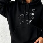 Autumn Winter New Hoodie for Women Loose Fit Casual Cute Style with White Line Dog Print and Heart Decor Warm Comfortable Daily Wear Fashion Sports Trendy