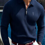 Men's New Four-season Light Luxury Ribbed Cable-knit Lapel-neck Sweater Top, Half-zip Starry Sky Rib-knit Polo Shirt. The Fabric Is Breathable and Comfortable, Suitable for Home, Commuting, and Outdoor Wear. Vintage Versatile Trendy Fashion Men's