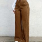 Damen High-Waist Wide-Leg Jeans - Elastisch, Casual, Unifarben, High-Waisted Jeans; Casual Style; Elastischer Stoff - Geeignet für Shopping, Reisen, Zuhause, Campus, Pendeln, Dating - Modische und vielseitige Streetwear