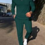 Men'S Waffle Knit 2pcs Outfit: Henley Stand Collar Long Sleeve Button-Up Shirt And Drawstring Elastic Waist Pants, Casual Daily Loungewear Tracksuit Set