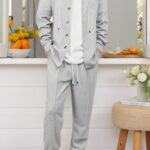Men's Two-Piece Waffle Knit Set with Hooded Button-Up Cardigan and Drawstring Sweatpants Casual Wear Comfortable Outfit for Spring/Autumn