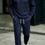 Men'S Quarter-Zip Collar Diamond Textured Tracksuit Set