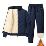 Men's 2pcs Casual Set: Fleece-Lined Thickened Jacket and Pants. Heavyweight Winter Sportswear with Zippered Cardigan Jacket, Fleece-Lined Warm Outerwear, Lamb's Lining. Matching Couple's Outfit for Men and Women. Leak-Proof Top and Pants with Elastic