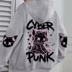 New Women's Hoodie Cyberpunk Cat Graphic Trendy Printed Sweatshirt Casual Style Woman's Hoodie Thickened Keep Warm Hoodie Autumn Winter Daily Wear Streetwear Gift for Friends