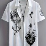 Men'S Hawaiian Shirt Featuring Coconut Trees And Sailboats - Short-Sleeved, Button-Up, Made Of, Perfect for a Tropical Vacation Vibe
