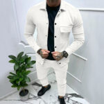 Autumn and Winter Men's Twill Jacket and Casual Pants 2pcs Set, Heavy-weight Solid Color Jacquard Design, Everyday Commuting Casual Suit