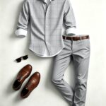 2pcs, Men'S Fashionable New Versatile Long-Sleeve Shirt+ Suit Pants Matching Set, Comfortable And Lightweight Fabric, Vintage Plaid Print Pattern, Suitable Business Occasions, Daily Casual Office Commuting And Attending Parties
