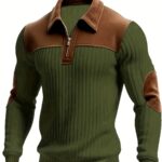 Autumn Winter Men'S Long Sleeve Jacquard Knit Sweater Christmas Gift Thick Contrast Striped Casual Stand Collar Zipper Pullover