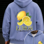 Autumn Winter New Men'S Hooded Sweatshirt Loose Fit Casual Pullover with Lemon Graphic Print Breathable Daily Street Style Zip Pocket