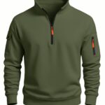New Men'S Stylish Casual Versatile Half-Zip Stand-Up Collar Sweatshirt with Multiple Practical Pockets, Designed for Autumn And Winter. This Multi-Pocket Base Layer Is Suitable for Both Daily Commuting And Outdoor Activities