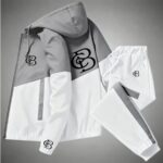 Men's Fashion Casual Tracksuit Color Block Hooded Jacket and Pants Set with Monogram Graphic Street Style Sportswear for Adults Men Fall Winter Daily Wear Holiday Gift