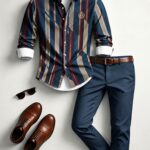 2pcs Set, Men'S Fashion New Versatile Long-Sleeve Shirt And Pants Matching Set, Comfortable Lightweight Fabric, Geometric Art Print Pattern, Suitable for Outdoor Sports, Daily Casual Office Commuting, And Attending Parties