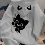 Women's Black Cat&Claw Print Design Hooded Sweatshirt