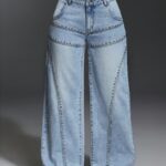 Women's New High-waisted Wide-leg Casual Jeans with American Retro Pocket Rivet Design
