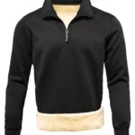Men's -Lined Stand Collar Sweatshirt - Autumn/Winter Warm Casual Pullover, Long Sleeve Regular Fit Solid Color Design, Winter Tweed Jacket, Stylish, Comfortable, and Warm, with Thickened Lining