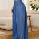 Targeted Development, Fashion Casual Easy Pleated High-Waist Soft Denim Wide-Leg Pants, Soft And Flowing No-Button Loose Drape Blue Denim Long Trousers, Women'S Fashion > Women'S Clothing > Women'S Jeans > Women'S Denim Long Pants