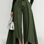 Women's New Stretchy Oversized Wide-Leg Jeans, Classic Waist-Cinching Hip-Enhancing Sexy Skort Pants, Elegant Irregular Design Women's Long Pants, Washed Army Green Multi-Pocket Discounted Wide-Leg Trousers, Denim Pants Suitable for Travel