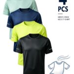 4pcs Men'S Breathable Quick-Dry Polyester T-Shirt, Slight Stretch Round Neck Suitable for Exercise And Casual Wear