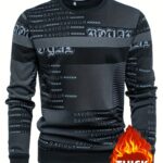 New Autumn And Winter Thickened Fleece Men'S Sweatshirt, Long-Sleeve Round Neck Stylish And Versatile Warm Pullover, Decorated with English Letters, Casual Men'S Top Suitable for Outings And Home Wear