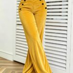 Women'S New Fashion Casual Elegant Commuter Cross-Waist Button Decor Wide-Leg Trousers, Hip-Covering Slim Straight Pants Corduroy Autumn Winter Women'S Long Pants