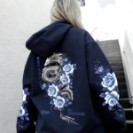 Japanese Street Dragon And Rose Print Hooded Sweatshirt Trendy Brand Dark Style Ins Super Hot Top Autumn And Winter Oversize Loose Versatile Party Street Outerwear Couple Style Hoodie