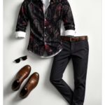AW26, 2pcs, New MenS Business Casual Printed Shirt Set, Long-Sleeve Top And Straight-Leg Trousers, Breathable And Comfortable, Versatile for Commuting, Suitable for Daily Outdoor Dates And Other Occasions, Halloween/Christmas/MenS Gift, SS26