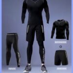 Geng Yuan Men'S 3pcs Set of Tight Long Sleeve, Long Pants, And Shorts, Quick-Dry High-Elastic Gym Athletic Suit, Running Long Sleeve, Basketball Compression Shorts, Training Base Layer