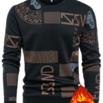 Autumn Winter New Fleece Thick Men'S Sweatshirt, Long Sleeve Round Neck Fashion Versatile Warm Fleece Pullover, English Letter Decor Sweatshirt, Casual Men'S Top, Suitable for Travel And Home Wear