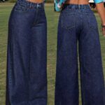 2026 Women's Slim Fit Blue Slanted Pocket Casual Straight Leg Semi Elastic Jeans