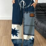 Women's Oversized Trousers - Loose-Fit Wide- Pants Suitable for - Wear, Machine Washable Casual Trousers with Dark Blue Stylized Design, Vacation & Daily Outfits, Multiple Specifications Available (Mixed Colors)