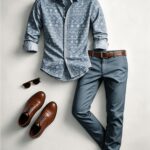New Men'S Long-Sleeve Collared Shirt And Long Pants Set, Featuring Geometric Art Digital Print Design, Suitable for Year-Round Men'S Home, Casual, And Outdoor Settings, Gifts, Trendy And Fashionable Men'S Casual Outfit