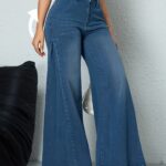 American Style New Y2K Women'S Elegant Casual Versatile Mid-High Waist Mid-High Elastic Straight Wide-Leg Loose Floor-Length Nostalgic Jeans Women 12-18587