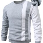 Men's Crewneck Sweatshirt - Dark Gray & White Color Block Pullover, Long Sleeve Casual Sweater for Everyday & Formal Outfits