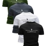4pcs Mixed Black, White, Gray, Army Green Printed Deer Pattern Men's Ultra-Lightweight Round Neck T-Shirt - Quick-Dry, Breathable, Moisture-Wicking Casual Short Sleeve Shirt for Men, Gift Idea with Round Neck Design