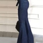 Women'S Elegant Style High-Waist Belted Stretch Casual Outing, Solid Color Flared Trousers with Belt Denim Jeans