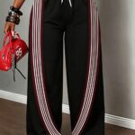 [Printed Design - No Texture] Women'S Retro Hot Style Long Pants, Gray Base with Red Side Stripes, Sweet Cool Street Fashion Women'S Trousers