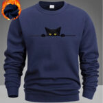 Men's Fashion Printed Sweatshirt with Kitten Pattern Print, Stylish Long-Sleeve Top, Crew Neck Sweatshirt, Streetwear Trend Apparel, Holiday Gift